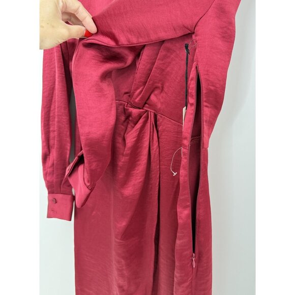 NWT Mila Mae Dress Wine Red Long Sleeve Maxi Knot Front Sz M - Picture 8 of 16